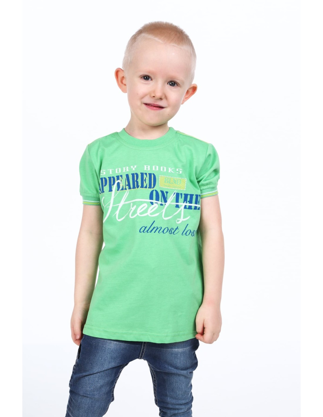 Green boys\' t-shirt with inscriptions NDZ7357 - Online store - Boutique